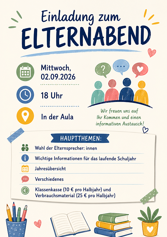 Einladung zum Elternabend mit bunten Bildern